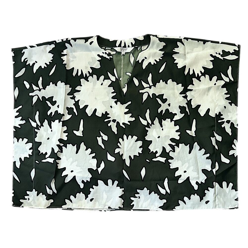 CROSBY by Mollie Burch Green & White Floral Print Tunic Blouse XS